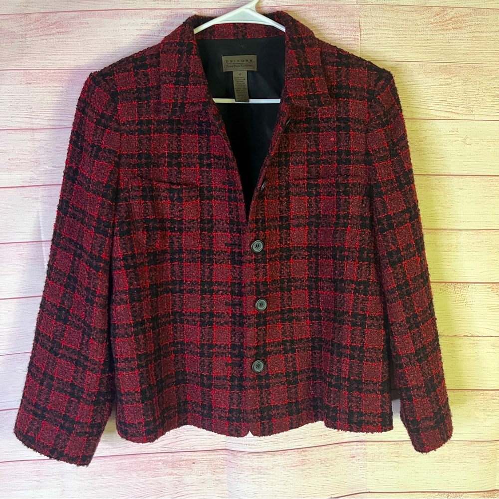 John Paul Richard Uniform Vintage Wool Blend Plaid Blazer Size 12